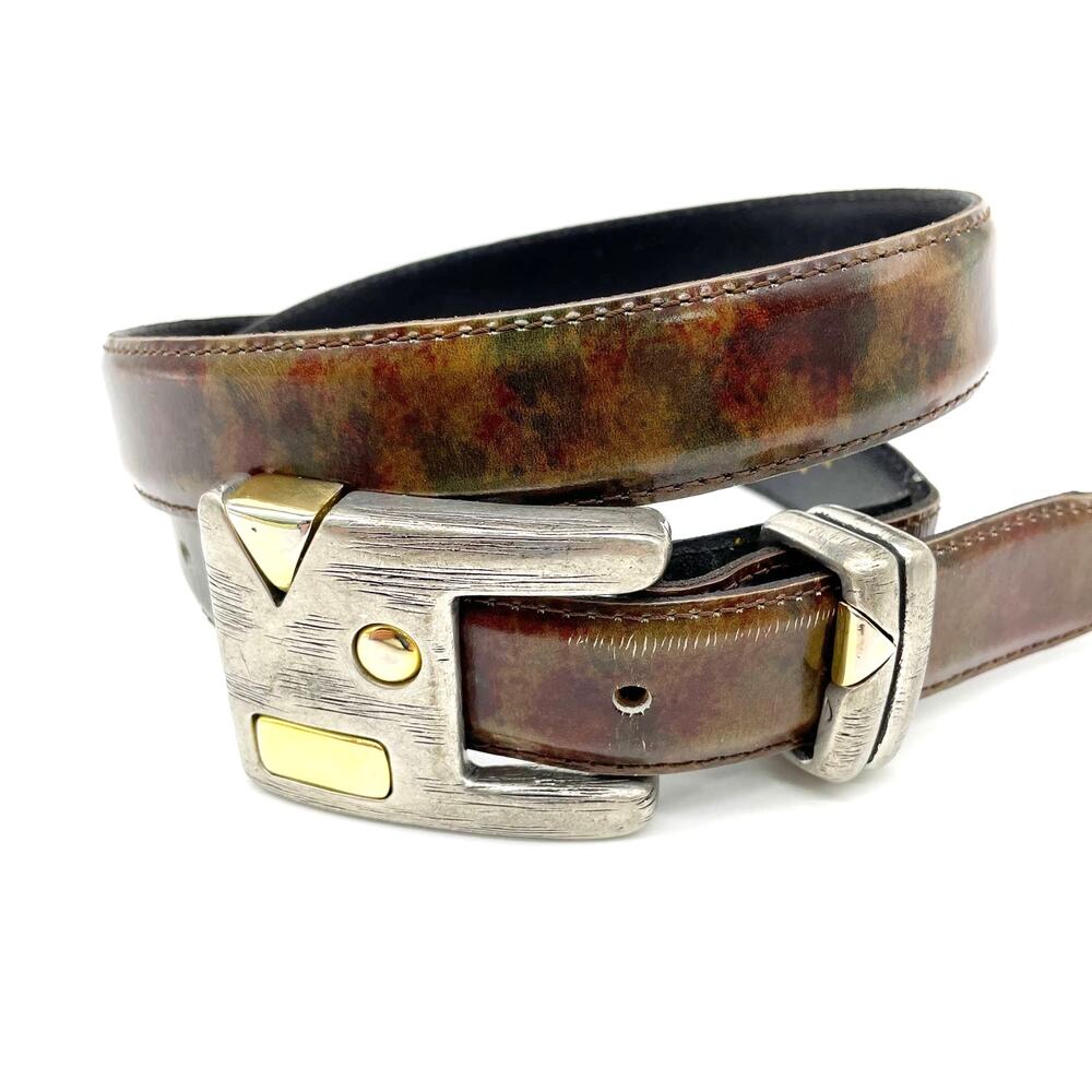 Vicenza Womens 30 Italian Calfskin Belt 401 Multicolor Silver Gold Buckle 1356